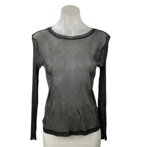 Zara Trafaluc Women's Black Sheer Mesh Glitter Sparkly Long Sleeve Blouse Top S - Picture 1 of 4